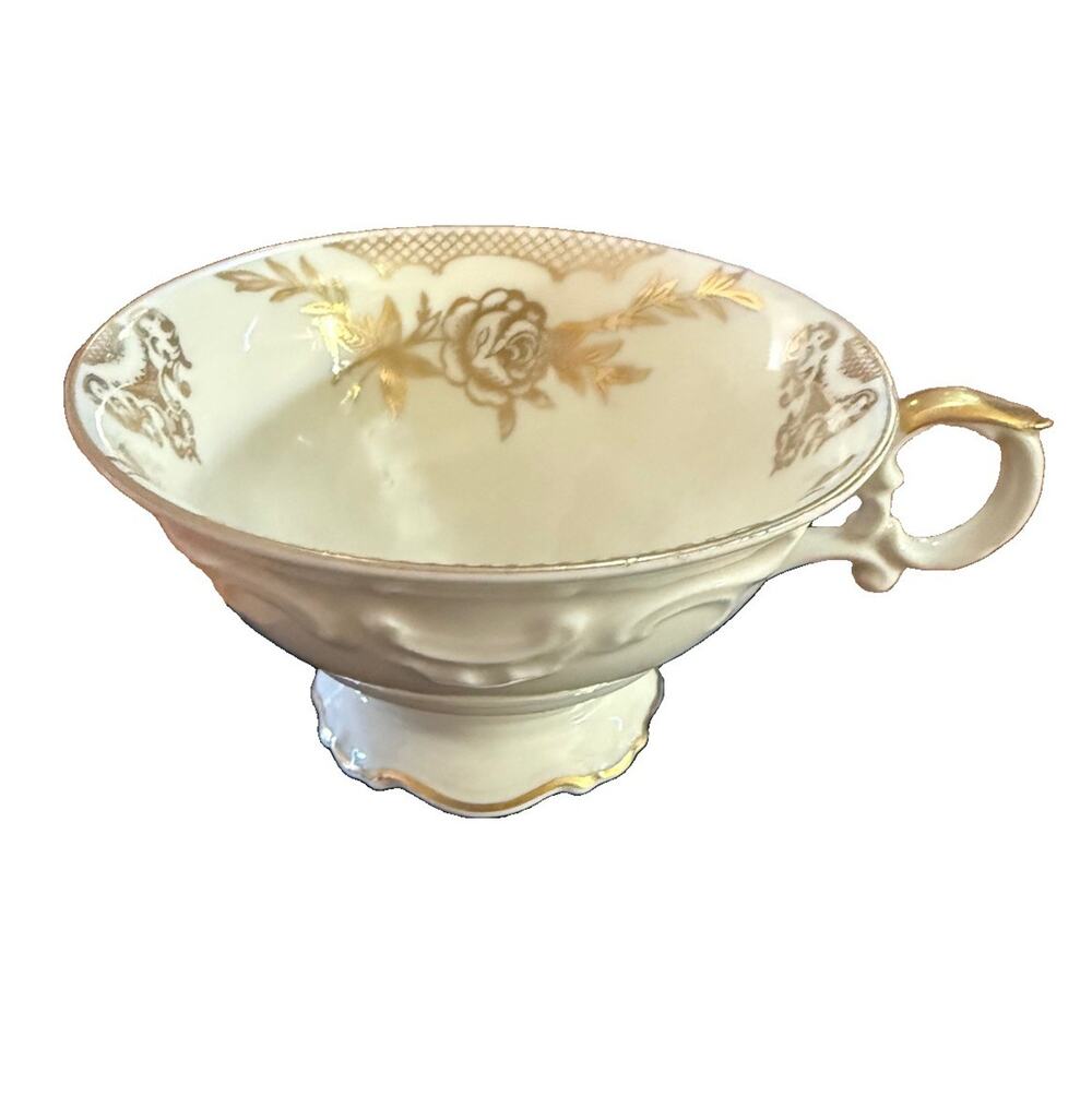 Vintage Schumann Bavaria Footed Teacup Gold Roses Dresden Style